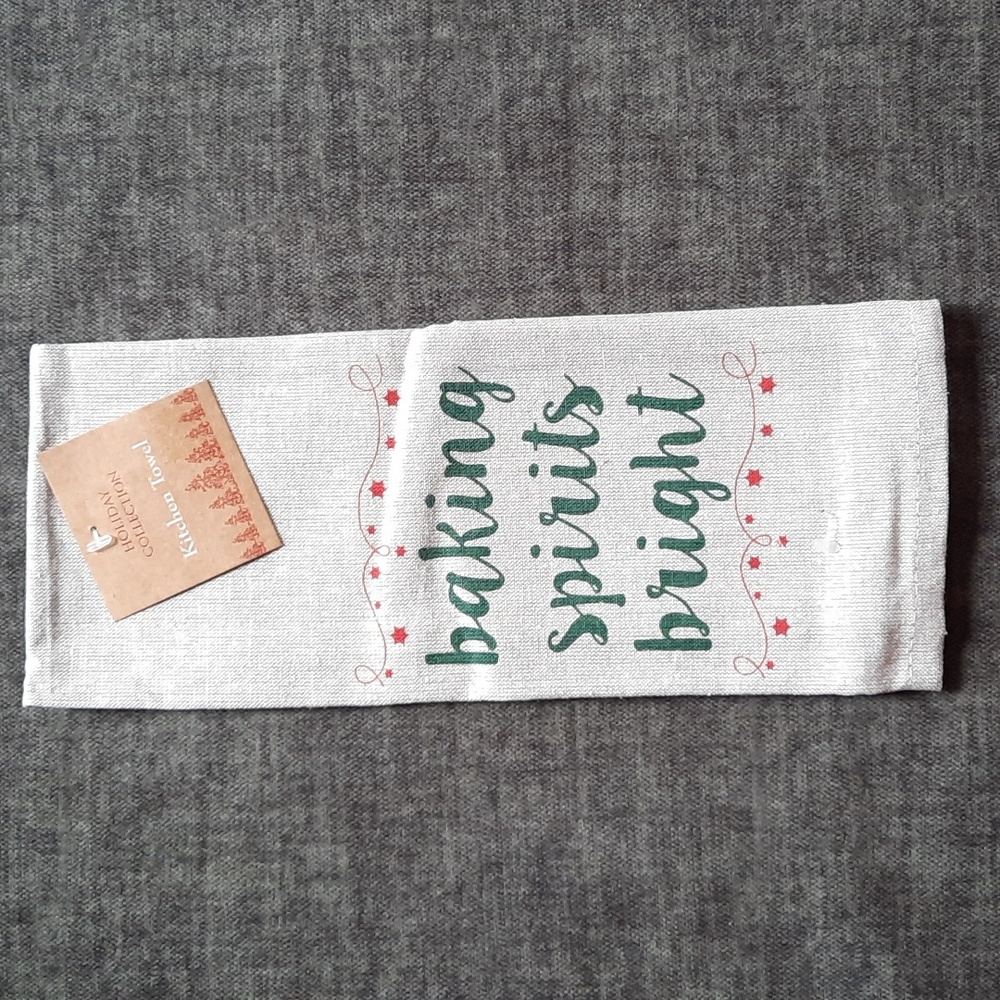 Baking Spirits Bright Cotton Linen Look Holiday Christmas Kitchen Dish Towel NWT